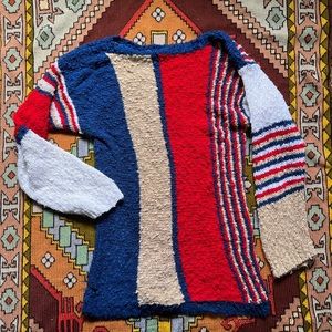 Red white blue and tan grandma sweater